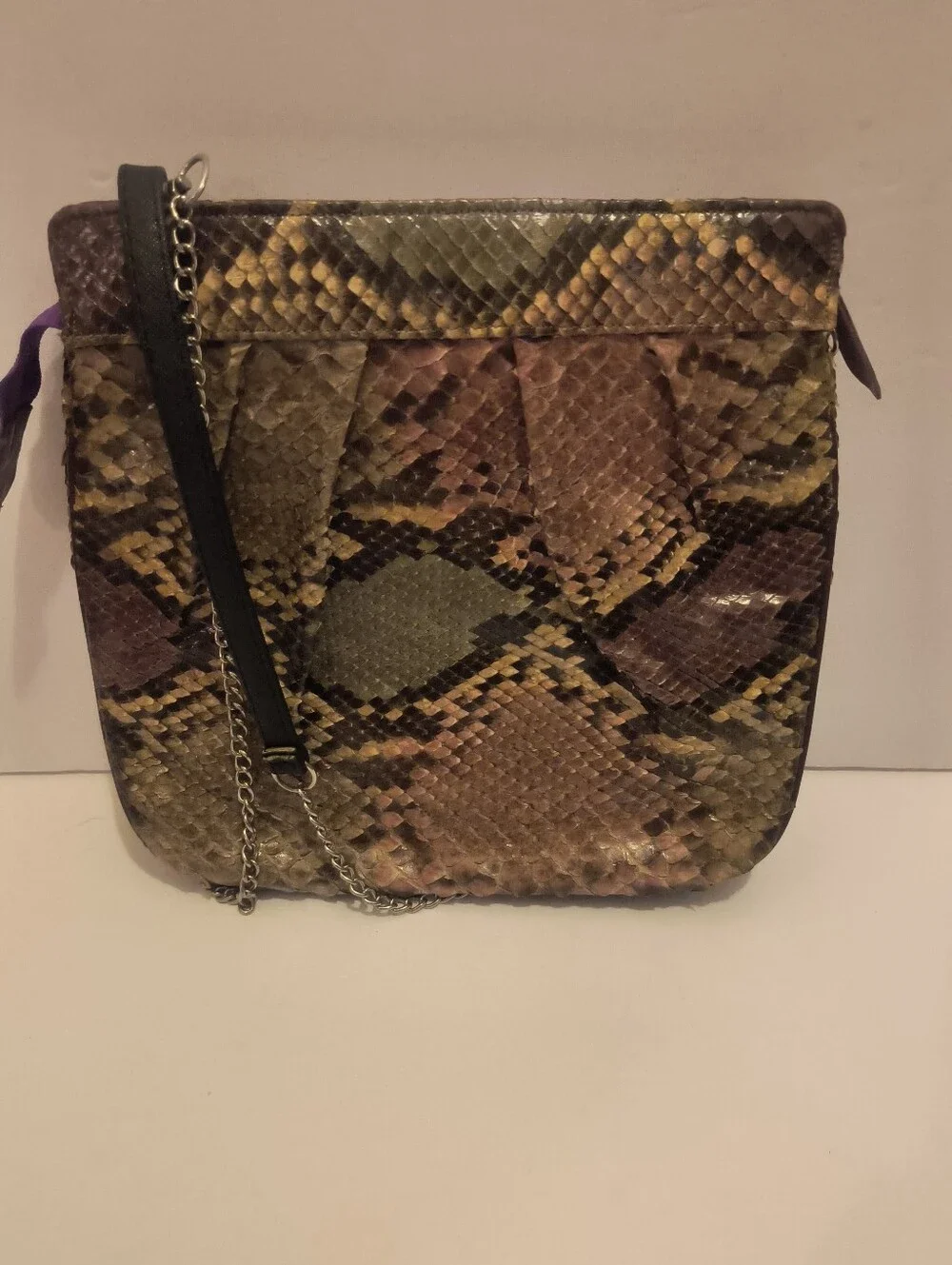Vintage Multi-Tone Python Print Leather Crossbody / Clutch Bag